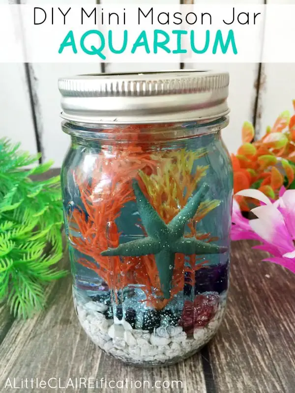 DIY Mini Mason Jar Aquariums are perfect for ocean themed parties or beach weddings.
